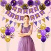 Purple Gold Birthday Decorations Party Supplies Include Happy Birthday Banner 14pcs Balloons 9pcs Pom Poms Flower 6pcs Hanging Swirls 1pcs Circle Dots Banner 1pcs Triangle Pennant Great for Women