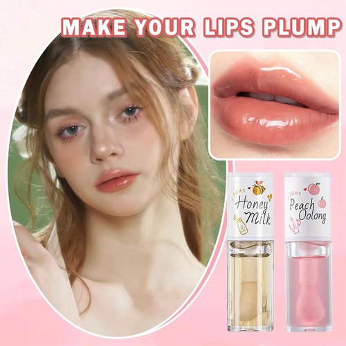 Baorder 4Pcs Hydrating Clear Lip Oil,Crystal Jelly Honey Lip Gloss with Big Brush,Long Lasting Nourishing Lip Care Lip Glow Oil,Moisturizing Tinted Lip Balm,Fresh Texture Clear Lip Gloss Lip Makeup