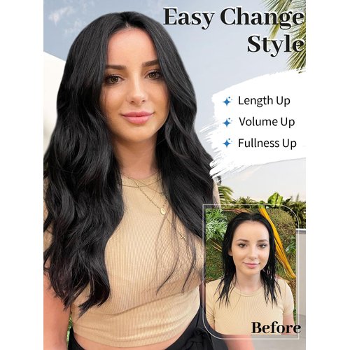 Isaic Clip in Synthetic Hair Extensions Long Straight Wavy Layered Hair Extensions 5PCS Thick Hairpieces Chocolate Brown Fiber Double Weft Natural Hair Extensions 16 Inch for Women