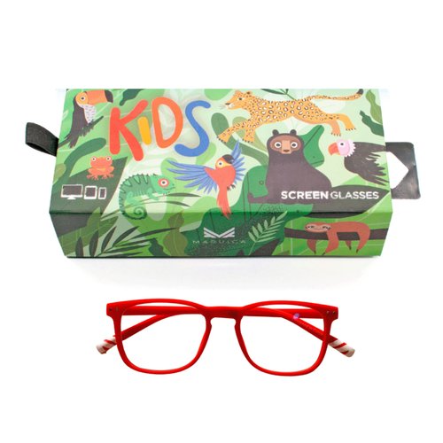 Maruica Volcanica Kids Nina Red | Fashionable Eco-Friendly Blue Light Blocking Glasses for Men and Women - Commitment to Save the Planet – Eases Eyestrain from Computer, Phone, Tablet Screens