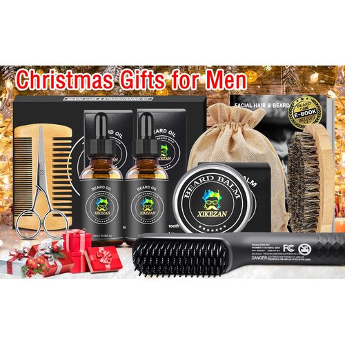 Beard Kit,Beard Grooming Kit,w/Beard Straightener,Beard Oil,Beard Balm,Beard Comb,Beard Scissor,Razor & Brush Stands,Bag,E-Book,Beard Care Christmas Dad Gifts for Men Him Father
