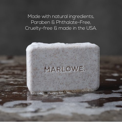 MARLOWE. No. 102 Men's Body Scrub Soap 7 oz, Warm Santal Scent, Best Exfoliating Bar for Men, Made with Natural Ingredients, Apricot Seed Powder, Shea Butter, Olive Oil, Green Tea Extracts