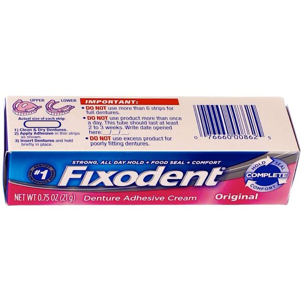 Fixodent Denture Adhesive Cream, Original, Strong and Long Hold - 0.75 Oz by Fixodent