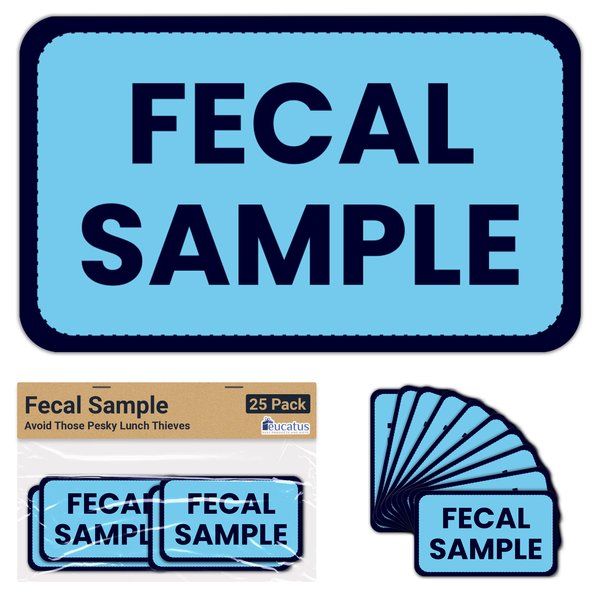 Hilarious 25 Pack of Fecal Sample Stickers. 1.5 in x 2.5 in Blue Decal Set. Protect Lunches, Label Random Objects and Spread Hilarity. Funny Gag Gift and Practical Joke Idea. Novelty Stocking Stuffer