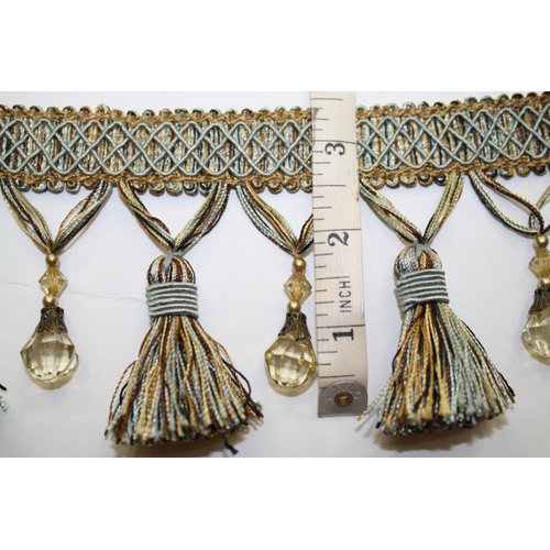 Beaded Tassel Fringe Trim 3.5" Style# Bf 4027 11/06 Color Blue/gold/brown