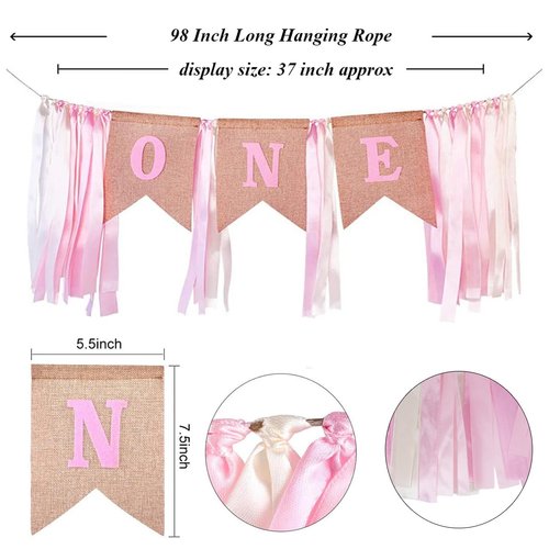 Ornaous Baby Girl 1st Birthday Party Decorations Set, First Birthday Hat and ONE Highchair Banner Cake Topper for Party Supplies (Pink)