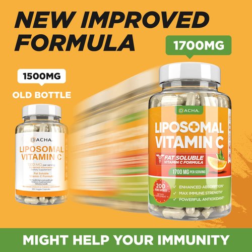 DACHA Natural Liposomal Vitamin C - 1700mg, 200 Capsules, Immune System & Collagen Booster, High Absorption Fat Soluble VIT C, Buffered, Skin Vitamins, Sunflower Lecithin