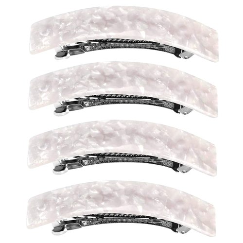3 Inches Shiny Curved Acrylic French Barrettes Acetate Tortoise Shell Hair Barrettes for Thick Hair Chic Ponytail Hair Clips for Styling Long Hair,4pcs (White)