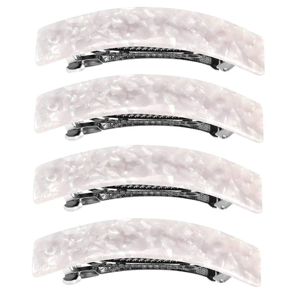 3 Inches Shiny Curved Acrylic French Barrettes Acetate Tortoise Shell Hair Barrettes for Thick Hair Chic Ponytail Hair Clips for Styling Long Hair,4pcs (White)