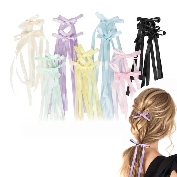14 pcs Hair bows,Tassel Hair Bow Clips for Women,Ribbon Barrettes with Metal Claw Clips and Double Bow knots,Cute Hair Clips with Long Tail Hair Accessories Gift,Bow hair clips for Girls