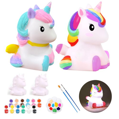 GODLIY 2PCS Paint Your Own Unicorn Night Light Art Kit,Arts and Crafts for Kids Ages 4-8,Unicorn Toys for Girls Painting Kit Unicorn Gifts for Kids 4 5 6 7 8 9 10 11 12+