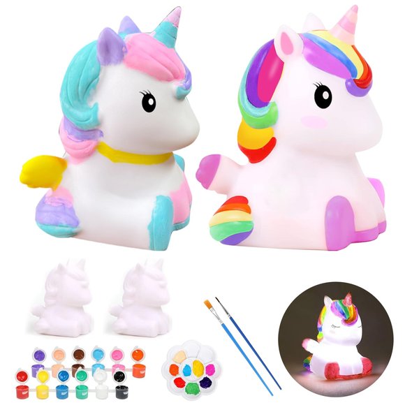 GODLIY 2PCS Paint Your Own Unicorn Night Light Art Kit,Arts and Crafts for Kids Ages 4-8,Unicorn Toys for Girls Painting Kit Unicorn Gifts for Kids 4 5 6 7 8 9 10 11 12+