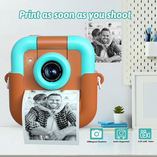 Instant Print Camera for Kids Age 3-12,Christmas Birthday Gifts Toy for Boys 1080P Selfie Video Camera for Kids,Toddler Portable Toy 3 4 5 6 7 8 9 Year Old Child with 32GB Card-Green