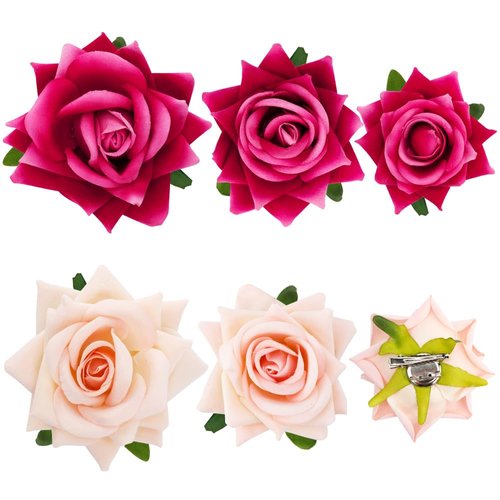 Ahoney 6 Pieces Pink Flower Hair Clips for Women Girls Hair, 3 Sizes Floral Alligator Clips Boho Flowers Hair Pins Brooch Headpieces for Wedding Beach Party Valentine's Day Hair Decor (Pink)