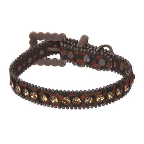 3/4" (20 mm) W Faux Zebra/Leopard Fur Rhinestone Dog Collar Size: XXS: 5"-7" Neck Color: Brown Leopard