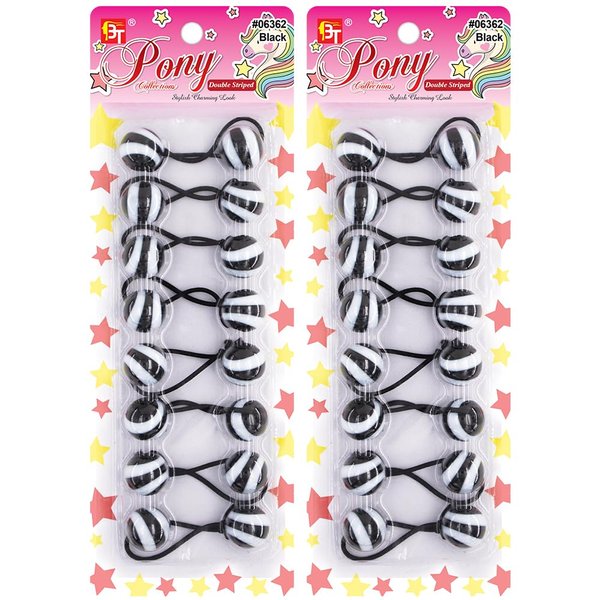 16 Pcs 20mm Hair Ties Hair Accessories for Girls Double Striped Hair Ties with Balls Bubble Twinbead Ponytail Holders (Black)