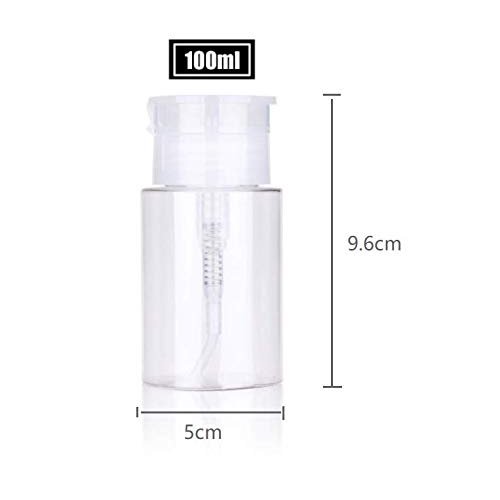 LASSUM 2 Pieces 3.5 oz (100ml) Plastic Pump Dispenser Empty Bottle,Push Down Nail Polish Remover Pumping Bottle Dispenser with Flip Top Cap