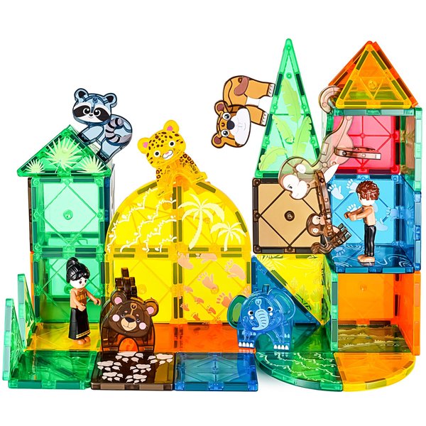 Magnetic Tiles Animals and Baby Family Set, Magnet Tiles Building Blocks for Toddler 3-5, STEM Learning Toy Early Education Construction Playset, Toy Gift for Kids 3 4 5 6 7