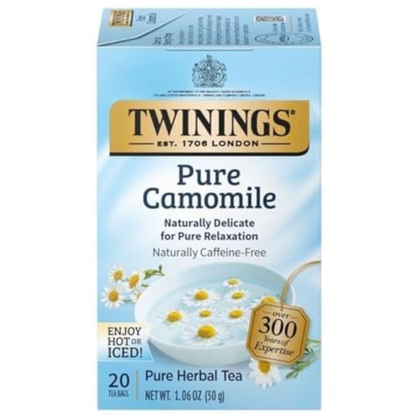 Twinings Pure Camomile Herbal Tea Individually Wrapped Bags, 20 Count Pack of 6, Naturally Caffeine Free