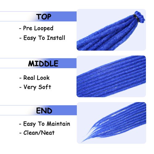 SAVASANA 24 Inch Dreadlock Extensions 20 Strands Boho Style Crochet Hair Dreads Synthetic Single Ended Hippie Loc Hair Extensions Dark Blue Handmade Crochet Braids for Women & Men