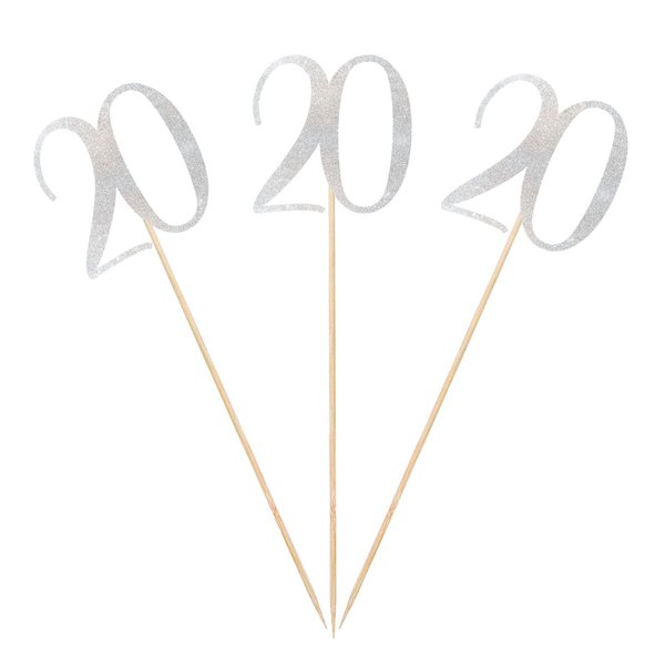 Silver Glitter 20th Birthday Centerpiece Sticks, 12-Pack Number 20 Table Topper Anniversary Party Decorations