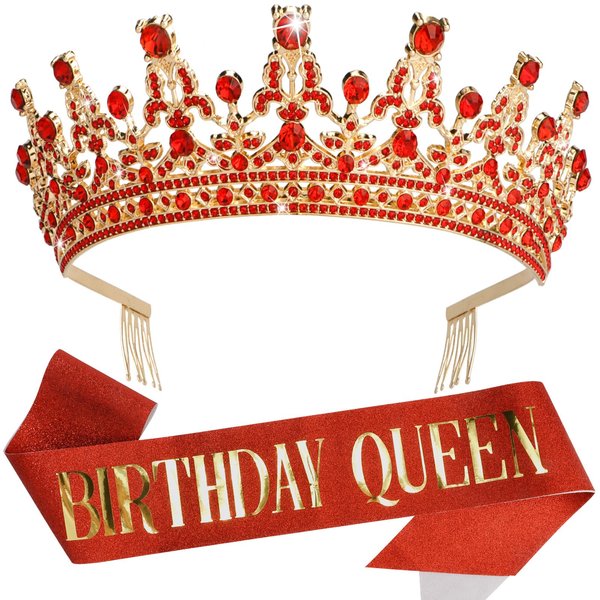 COCIDE Birthday Tiara and Crown for Women Birthday Sash for Girls Birthday Decorations Set Rhinestone Headband Crystal Hair Accessories for Birth Day Party Hair Band Cake Toppers