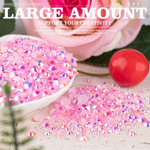 BELLEBOOST 3500PCS Resin Rhinestones Kits, 2/3/4/5/6mm Flatback Jelly Rhinestones, 2 Box Light Pink AB Non Hotfix Crystal Gems for DIY Crafts Mugs Bottles Tumblers Clothes Makeup Nail Manicure