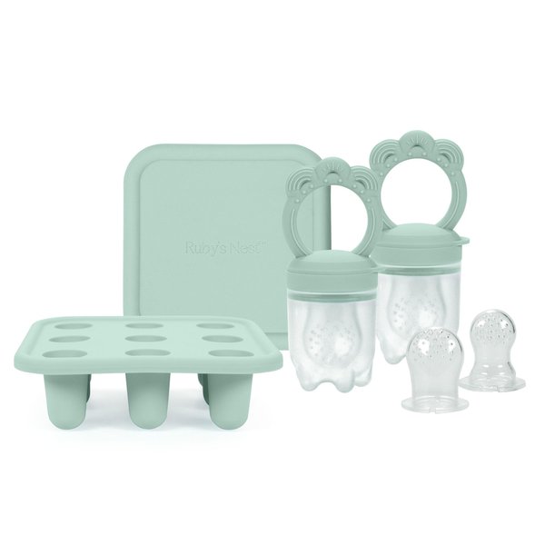 Baby Teether & Pacifier Bundle for Teething Relief, Complete Solution for Feeding & Teething Popsicle Mold Included, Baby Feeding Essentials with No BPA, 2-Pack, Sage - Ruby’s Nest