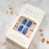 Dark Blue Press on Nails Short Fake Nails with Shiny Curve Designs French Tip Artificial Nails Simplicity Reusable Acrylic Nails False Nails Glossy Glue on Nails for Women Girls Gift