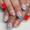 4th of July Decoration for Nails Fake Nails Five Pointed Stars Cherry Designs French Tip Press on Nails，Full Cover Almond Artificial Fingernails Nail Decoration Nails for Women Independence Day