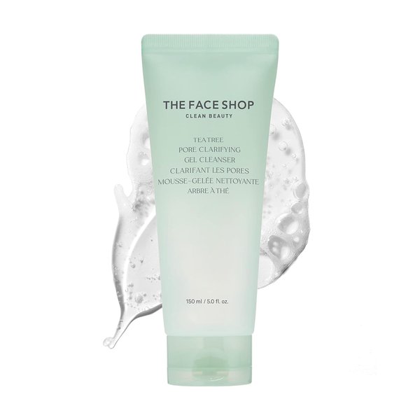 THE FACE SHOP Tea Tree Pore Clarifying Gel Cleanser | Gentle Facial Foam Cleanser for Acne-Prone Skin | Removes Excessive Sebum with Soothing Effect | 5.0 fl. Oz,K-Beauty