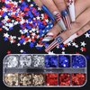 12 Grids Independence Day Glitter Nail Sequins 4th of July Star Glitter Red Blue Silver Holographic Five-Pointed Star Nail Glitter for Nail Glitter Flakes for Women Acrylic Nail Decoration Accessories