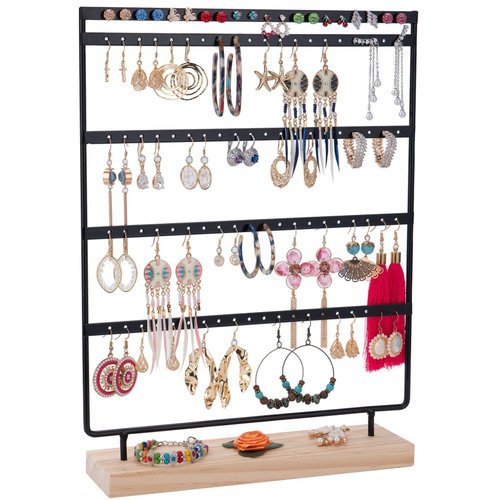 JAZUIHA Earrings Organizer Stand Earring Holder Display Stand with100 Holes 5 Tier Jewelry Organizer rack of Wooden Base Storing Earrings for Girls (Black)