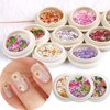 BELICEY 300Pcs Flower Nails Charm Wood Pulp 3D Flower Nail Charms Butterfly Acrylic Nails Accessories for Nail Art Decoration & DIY Crafting Design Flower Nail Charms Glitter Clear Bow Butterfly Nail