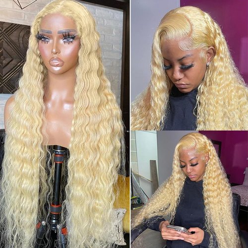 13x4 HD Blonde Lace Front Wigs Human Hair, Pre Plucked 150 Density 613 Deep Wave Lace Front Wigs HD Transparent Undetectable Melted 613 Curly Glueless Lace Frontal Human Hair wigs for Women Full Ends