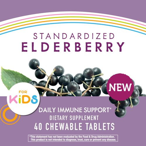 Nature's Way Sambucus Elderberry For Kids with Vitamin C and Zinc, Immune Support*, 40 Chewable Tablets