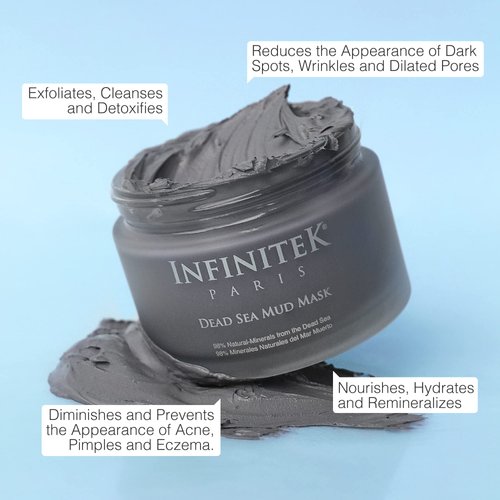 Infinitek® Paris, Dead Sea Mud Mask with Vitamen E. Natural Organic Skin Care Blackhead and Oily Skin Remover. Acne Treatment. 6.34 Fl Oz