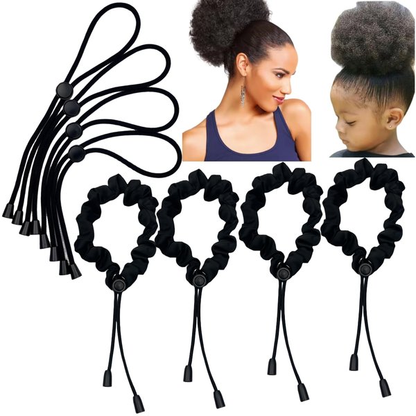 8 Pcs Adjustable Elastic Satin Hair Ties for Afro Puff,Thick Hair,Dreadlock,Natural Hair Ties for Locs,Updos Bun,Kinkz,Puff Ponytail Holders for Women Girls,Softer No Damage