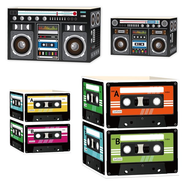 8 Pcs 80’s Party Cassette Tape Centerpieces Bucket 80’s Hip Hop Radio Boxes 90’s Back to the 1980 1990 Theme Party Favors Decorations for Adults