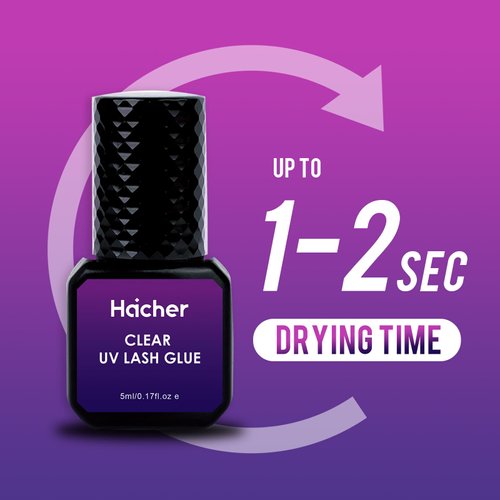 HAICHER UV Lash Glue for Eyelash Extensions, Curing 1-2 Sec Drying Time, Extreme Retention 7-9 Weeks, Lash Adhesive for UV Light Professional Use Only (0.17 fl.oz / 5ml)