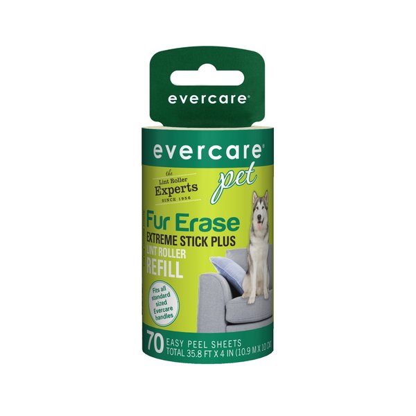 Evercare Pet Fur Erase Extreme Stick Plus 70 Sheet Lint Roller Refill, Green