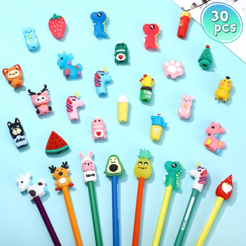30 Pieces Pencil Toppers Animal Pencil Toppers Dinosaur Pen Toppers Clip on Pencil Classroom Prizes for Office Kids Back to School Student Supplies Party Favors (Mixed Style)