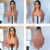 UREMY Long Straight Layered Synthetic Wig Ombre Pink 28 Inches Glueless Machine Made Realistic Non-lace Wig for Women Halloween Makeup Party Cosplay Heat Resistant Fiber