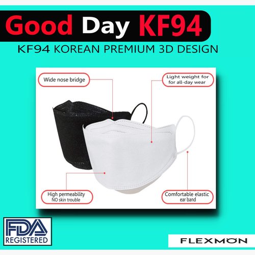 (10PCS) Black Disposable KF94- Face Mask, 4-Layer Filters Breathable Comfortable Nose, Good Day, Dust Mask, Black KF94 Masks Made in Korea.