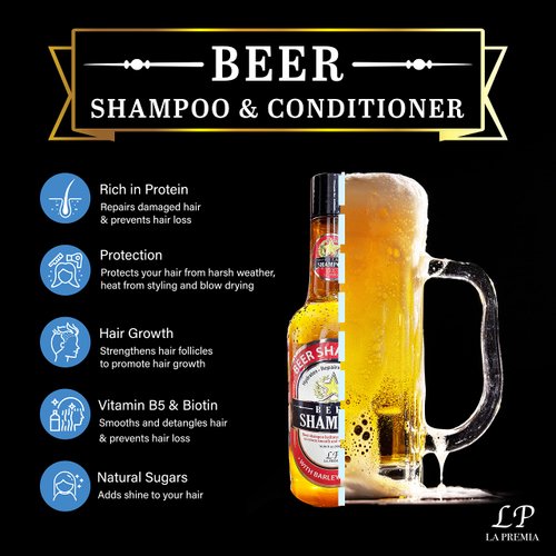 La Premia Beer Conditioner For Damage Free Hair - Original Beer Yeast Conditioner & Natural Ingredients Barley Yeast Beer Extract Conditioner For Men & Women, Color Safe, Cruelty Free 16.90 fl oz