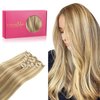 WENNALIFE Clip in Human Hair Extensions, 16 Inch 120g 7pcs Light Blonde Highlighted Golden Blonde Hair Extensions Clip In Human Hair Remy Clip in Hair Extensions Real Human Hair Double Weft
