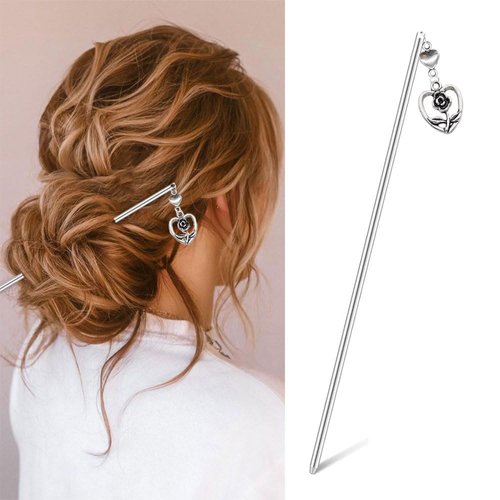 4 Pcs Alloy Love Pendant Hair Sticks Valentine's Day Birthday Hair Decoration Hair Updo Accessories MGPFERD