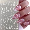 DANNEASY 8 Sheets White Nail Art Stickers French Tips Stripe Nail Stickers Holographic Nail Decals Self-Adhesive Nail Design Stickers Manicure Sticker Nail Decoration for Acrylic Nails