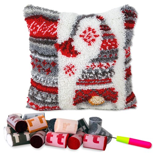 LAPATAIN Latch Hook Kits for DIY Throw Pillow Cover,Needlework Cushion Cover Hand Craft Crochet for Great Family 17X17inch Christmas Hat