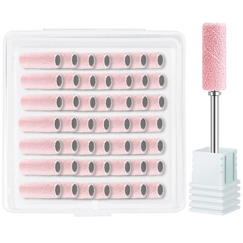Maryton Sanding Bands for Nail Drill, 50 Pcs Small Nail Sanding Files with 3.1mm Mandrel Bits, 240 Fine Grit for Natural Acrylic Nails Gel Manicures and Pedicures